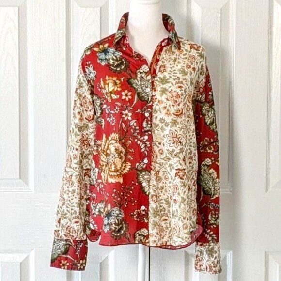 CINO Women's Button Down Long Sleeve Shirt Top  Size S  Red Floral Print - Picture 1 of 6